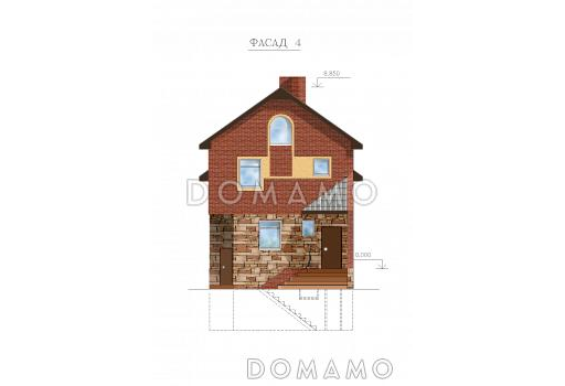 Проект двухэтажного дома с цокольным и мансардным этажами, с сауной и гаражом / Фасад 4