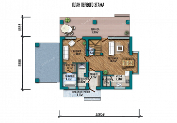 Проект дома с мансардой и навесом для авто / План 1 этажа