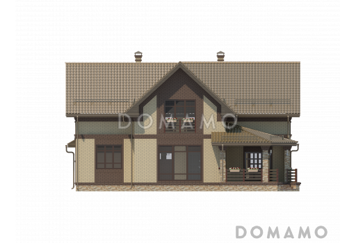 Проект красивого двухэтажного дома из СИП панелей c большим гаражом и террасой / Фасад 2