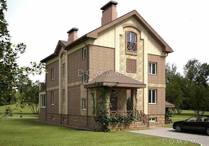 Проект большого кирпичного коттеджа с верандой, сауной и СПА-залом