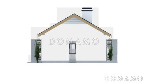 Проект компактного одноэтажного дома из кирпича с двумя спальнями, светлой дневной зоной и кладовой рядом с кухней / Фасад 2