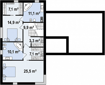 Проект современного двухэтажного дома из газобетона с плоской крышей, с двумя спальнями и подземным гаражом / План 2 этажа