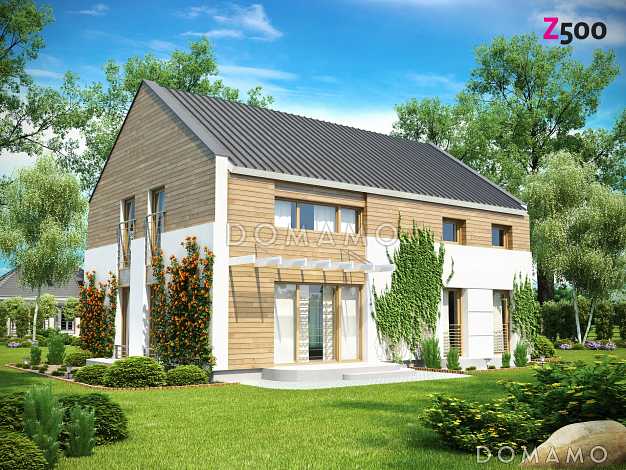 Проект удобного простого двухэтажного коттеджа из кирпича с кабинетом и просторной гостиной