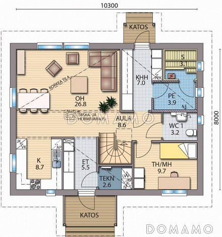 Проект каркасного дома со вторым светом / План 1 этажа