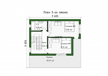 Проект трехэтажного дома в стиле хай-тек, адаптированный для сейсмозоны / План 3 этажа