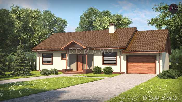 Проект классического одноэтажного дома из газобетона с отделённой спальной зоной и гаражом