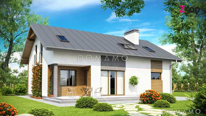 Проект классического одноэтажного мансардного дома из кирпича с кабинетом и гаражом