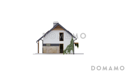 Проект одноэтажного мансардного дома из кирпича c отделкой фасадов облицовочным кирпичом с кабинетом и тремя спальнями / Фасад 1