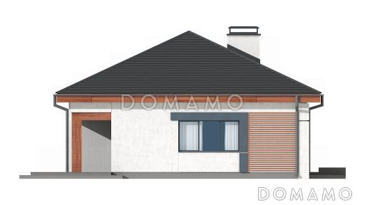 Проект одноэтажного дома из газобетона с тремя спальнями и небольшой крытой угловой террасой  / Фасад 1