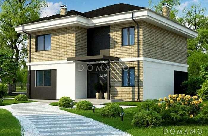 Проект дома с террасой и балконом, кладовыми, просторной ванной с окном на втором этаже