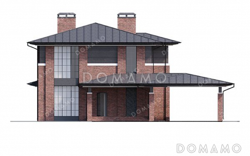 Проект двухэтажного дома с подвалом и навесом для авто / Фасад 1