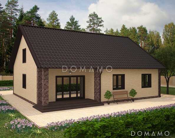 Проект дома с кладовой в кухне, двумя террасами, просторной гостиной