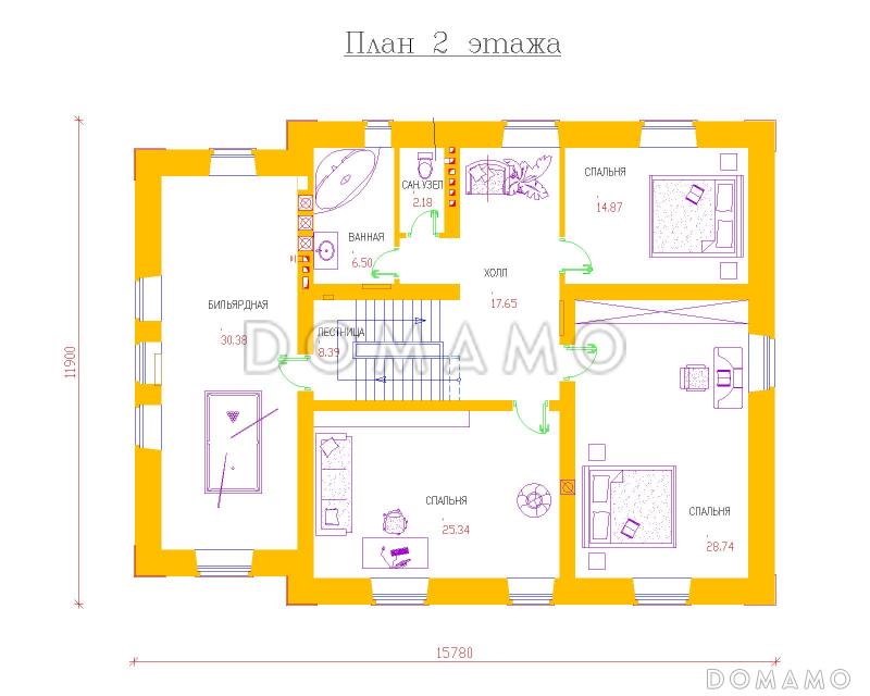 Проект одноэтажного дома с мансардным этажом и подвалом / План 2 этажа