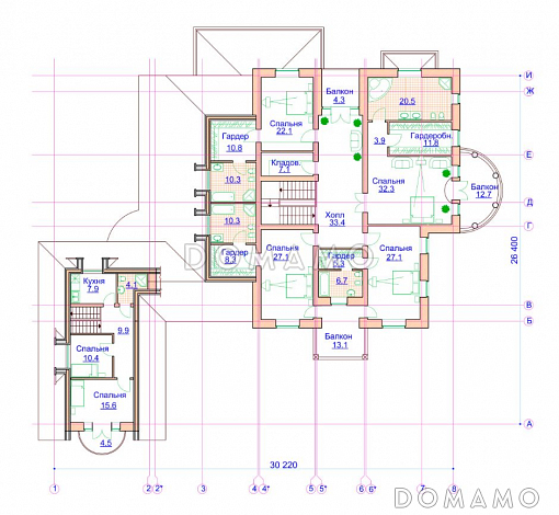 Проект просторного коттеджа с гаражом и хоз блоком / План 2 этажа