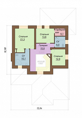 Проект двухэтажного дома с сауной и бассейном / План 2 этажа