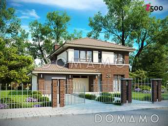 Проект современного двухэтажного дома из газобетона с четырьмя спальнями, кабинетом и пристроенным гаражом