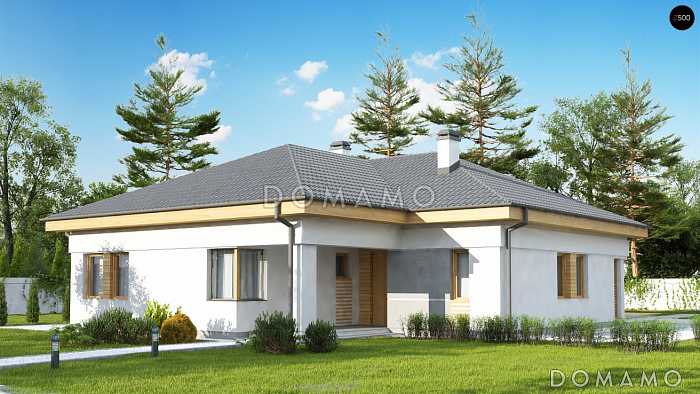 Проект одноэтажного дома из газобетона с дневной зоной в тыльной части дома и выходом на большую террасу