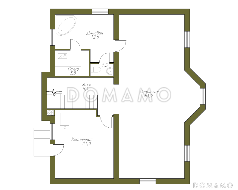 Проект коттеджа в классическом стиле с подвалом / План цокольного этажа