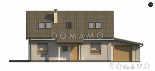 Проект одноэтажного дома из кирпича с тремя спальнями на мансардном этаже и гаражом / Фасад 1