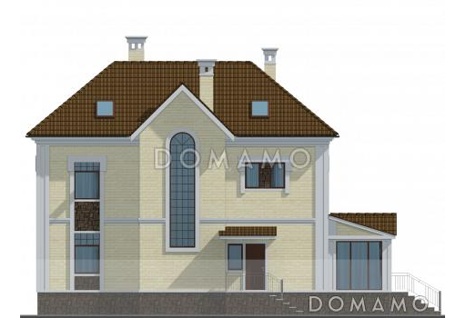 Проект двухэтажного коттеджа из СИП панелей с четырехскатной кровлей / Фасад 4