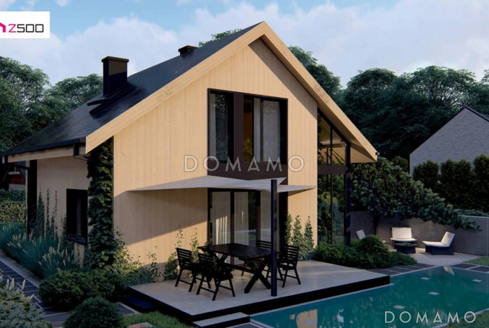 Проект мансардного дома с панорамными окнами