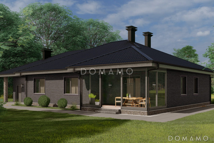 Проект одноэтажного дома с мансардой, верандой и гаражом на 2 машины