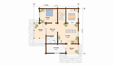 Проект дома из клееного бруса  с бильярдной на втором этаже / План 1 этажа