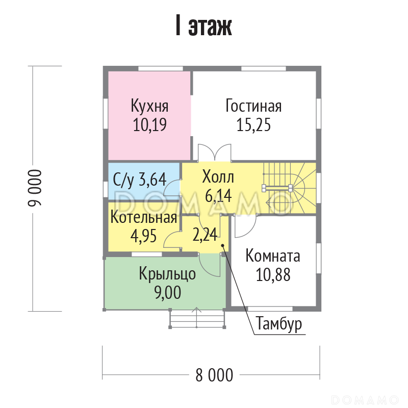 Проект  дома из клееного бруса с спальней на первом этаже / План 1 этажа