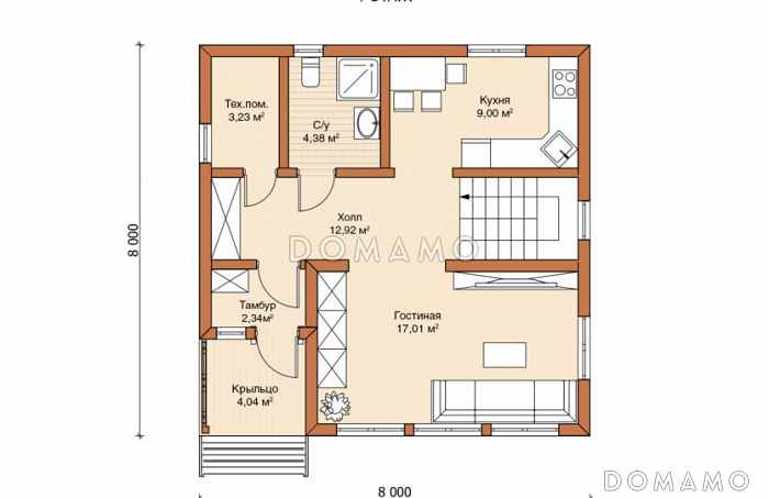 Каркасный дом "Копенгаген" / План 1 этажа