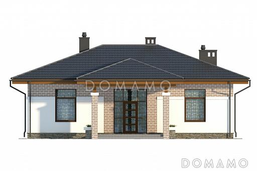 Проект одноэтажного дома из SIP панелей с панорамным окном на крытую террасу / Фасад 4