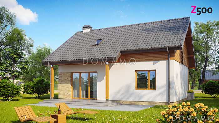 Проект компактного одноэтажного мансардного дома из кирпича с кабинетом и тремя спальнями и большой котельной