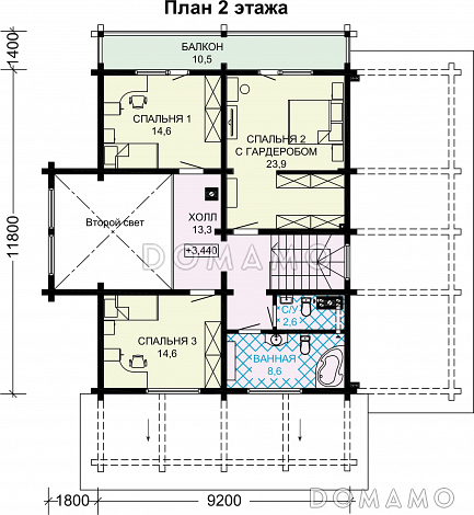 Проект деревянного мансардного дома с гаражом на 2 автомобиля / План мансардного этажа