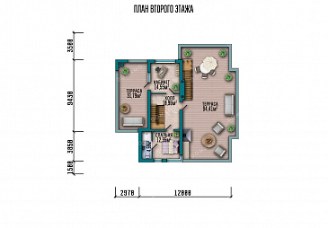 Проект двухэтажной виллы с эксплуатируемой крышей и террасами на втором этаже / План 2 этажа