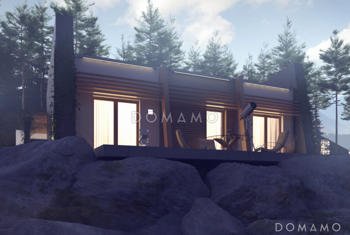 Проект современного одноэтажного дома из кирпича с тремя спальнями и необычными элементами дизайна