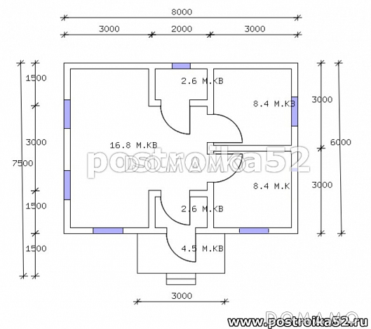 Проект одноэтажного каркасного дачного дома Прима 1 / План 1 этажа