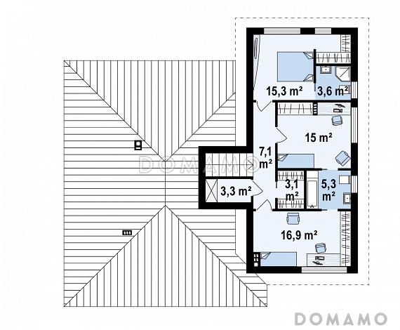 Проект комфортного одноэтажного дома из газобетона с подземным гаражом и бильярдной на цокольном этаже / План 2 этажа