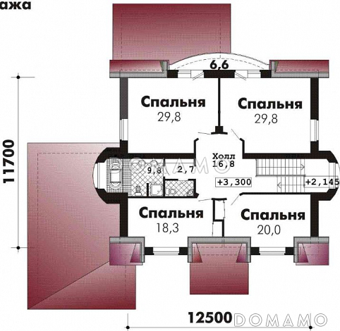 Проект комфортабельного дома с бильярдной, гаражом и гостиной с камином / План мансардного этажа