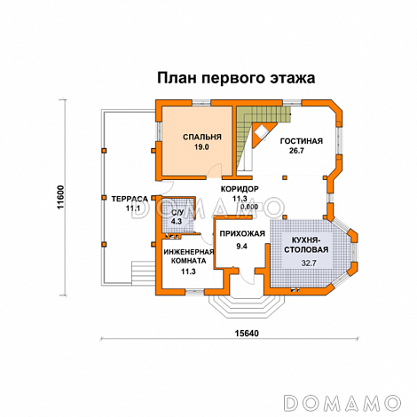 Проект дома из газобетона с башней / План 1 этажа