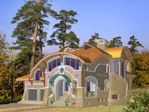 Проект коттеджа в стиле модерн с гаражом, зимним садом и сауной