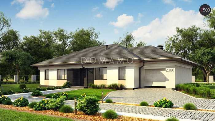 Проект комфортного одноэтажного дома из кирпича с четырьмя спальнями и гаражом