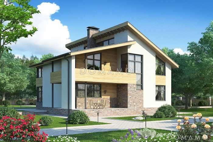 Проект дома по технологии ЛСТК со спальней на первом этаже, ванной с окном, вторым светом в гостиной, двумя балконами