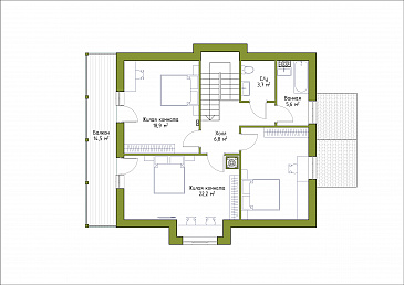 Проект коттеджа из газобетона с эркером и террасой. / План мансардного этажа