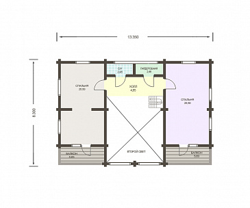 Проект двухэтажного дома из клееного бруса общей площадью более 200 м. кв. / План 2 этажа