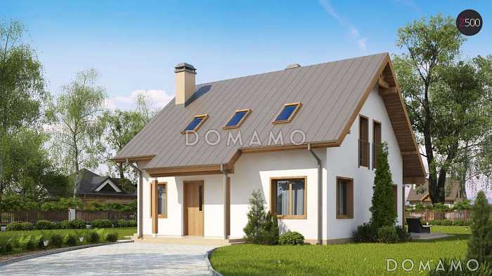 Проект компактного мансардного дома из газобетона с угловой террасой и окнами с французским балконом