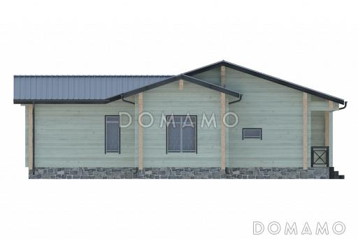 Проект уютного одноэтажного дома из клееного бруса / Фасад 2
