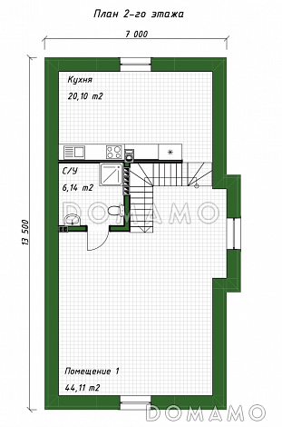 Проект гаража из газобетона с мансардным этажом и облицовкой из кирпича / План 2 этажа
