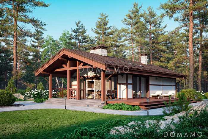 Проект бани из газобетона с барбекю на террасе