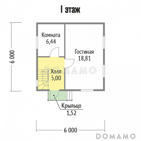 Проект небольшого дома из клееного бруса с мансардной кровлей / План 1 этажа