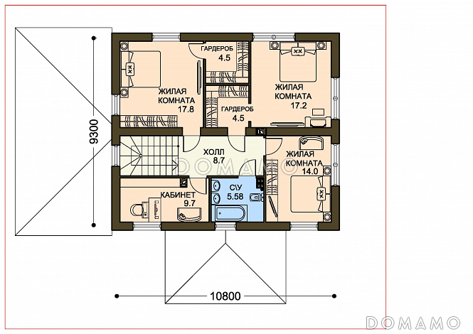 Проект двухэтажного дома с гардеробными на втором этаже / План 2 этажа