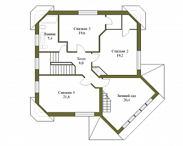 Проект трёхэтажного коттеджа с подвалом и зимним садом / План 2 этажа